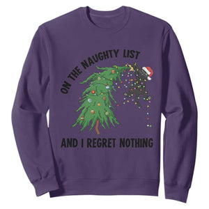 Funny Black Cat Christmas Sweatshirt On the Naughty List And I Regret Nothing TS14 Purple Print Your Wear