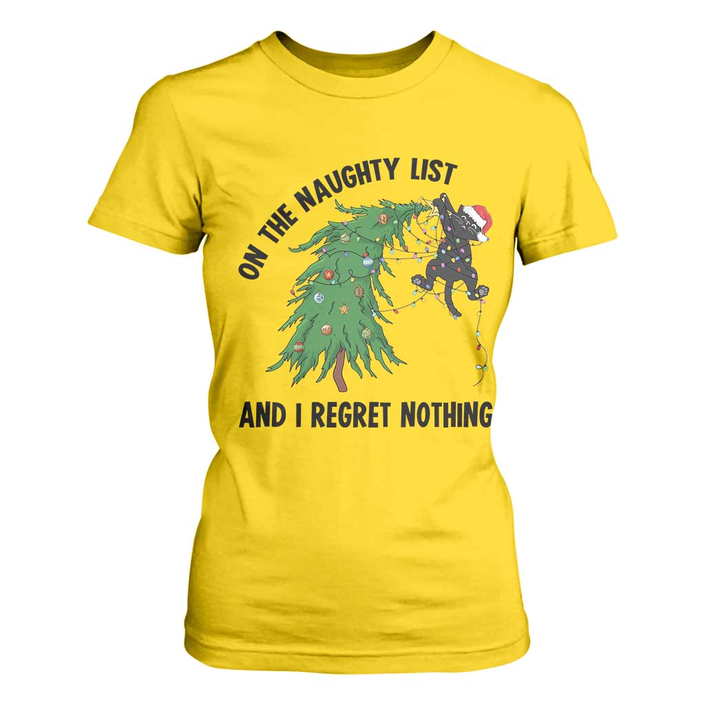 Funny Black Cat Christmas T Shirt For Women On the Naughty List And I Regret Nothing TS14 Daisy Print Your Wear
