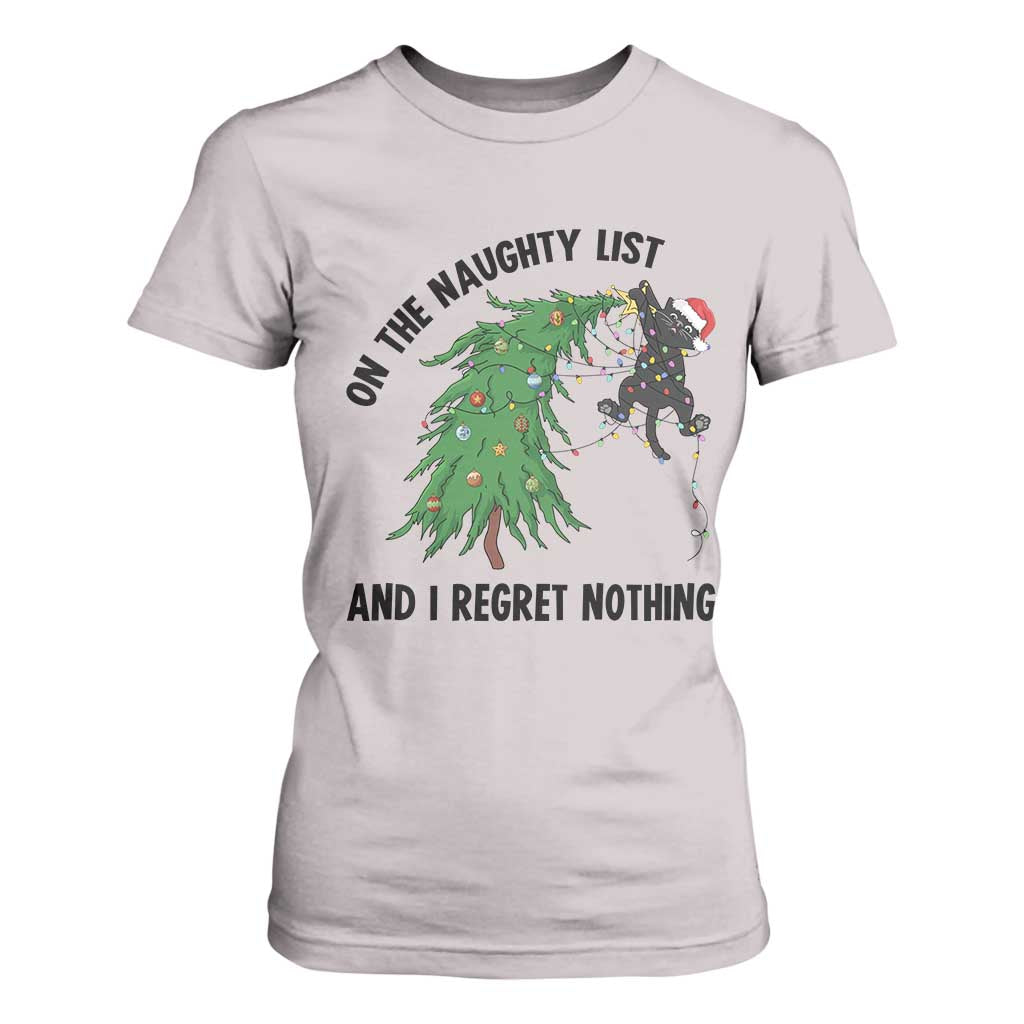 Funny Black Cat Christmas T Shirt For Women On the Naughty List And I Regret Nothing TS14 Ice Gray Print Your Wear