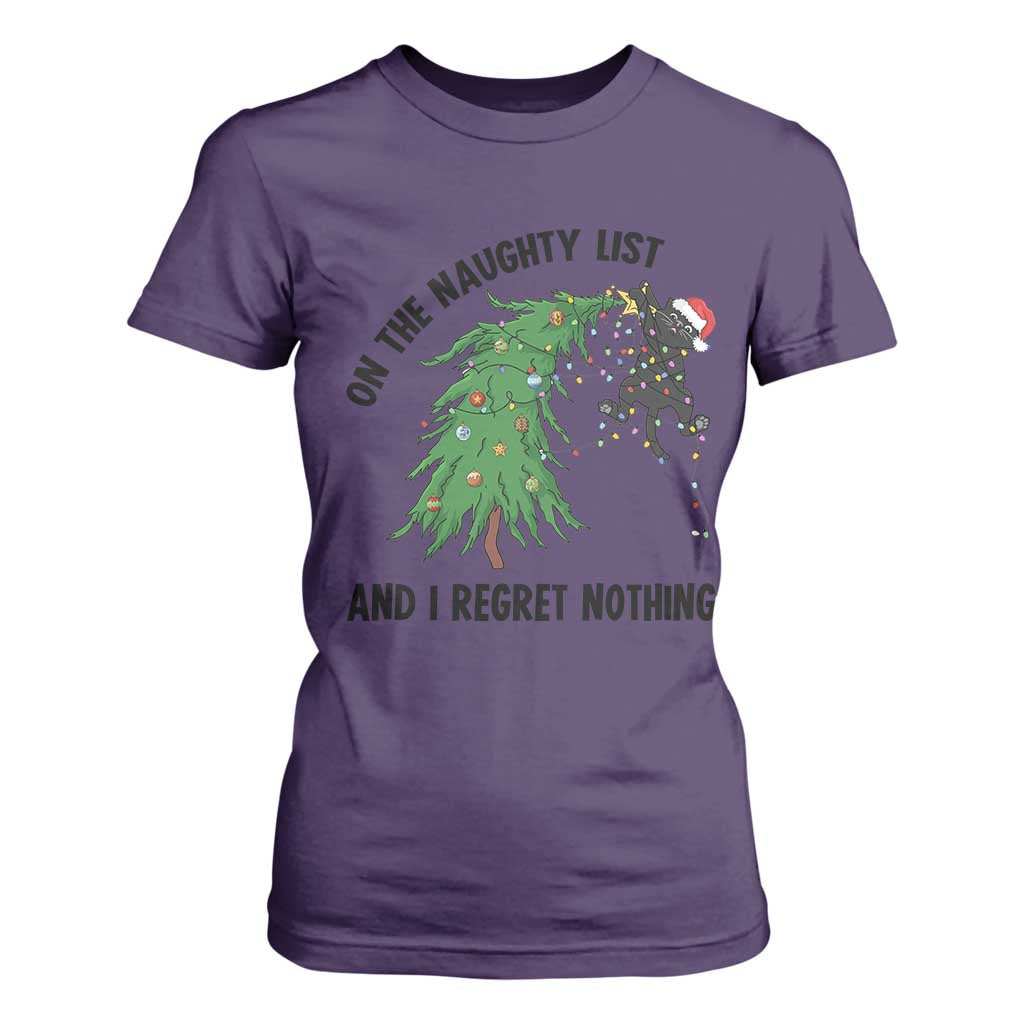 Funny Black Cat Christmas T Shirt For Women On the Naughty List And I Regret Nothing TS14 Purple Print Your Wear