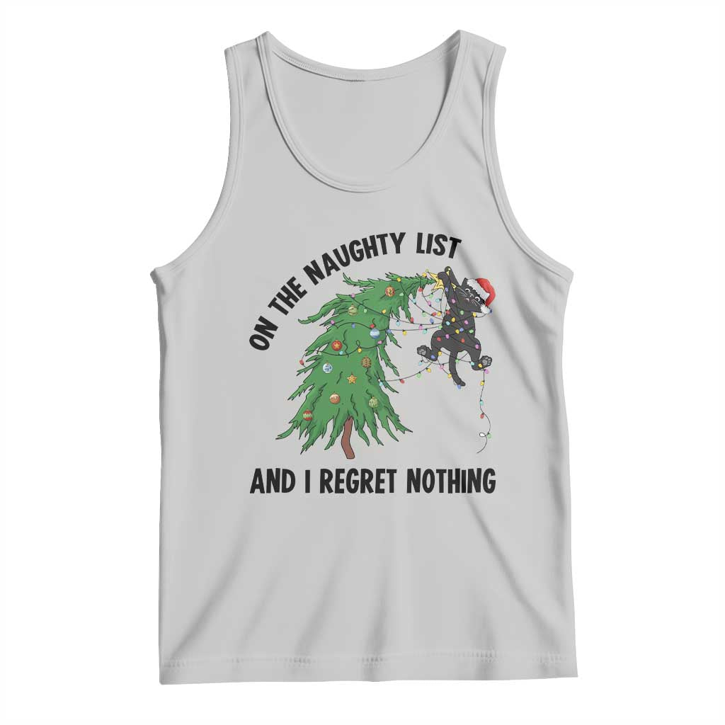 Funny Black Cat Christmas Tank Top On the Naughty List And I Regret Nothing TS14 Ash Print Your Wear