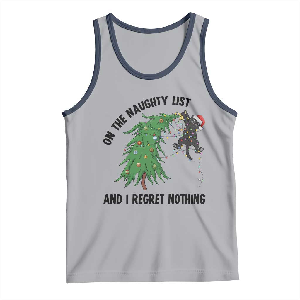 Funny Black Cat Christmas Tank Top On the Naughty List And I Regret Nothing TS14 Athletic Heather Navy Print Your Wear