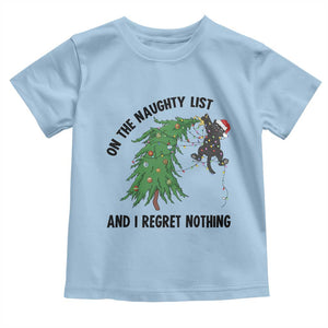 Funny Black Cat Christmas Toddler T Shirt On the Naughty List And I Regret Nothing TS14 Light Blue Print Your Wear