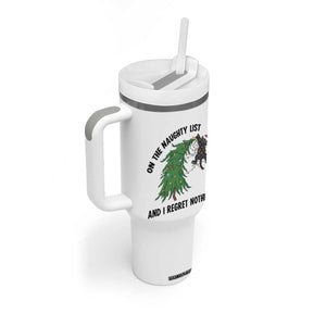 Funny Black Cat Christmas Tumbler With Handle On the Naughty List And I Regret Nothing TS14 Print Your Wear