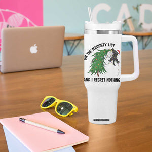 Funny Black Cat Christmas Tumbler With Handle On the Naughty List And I Regret Nothing TS14 Print Your Wear