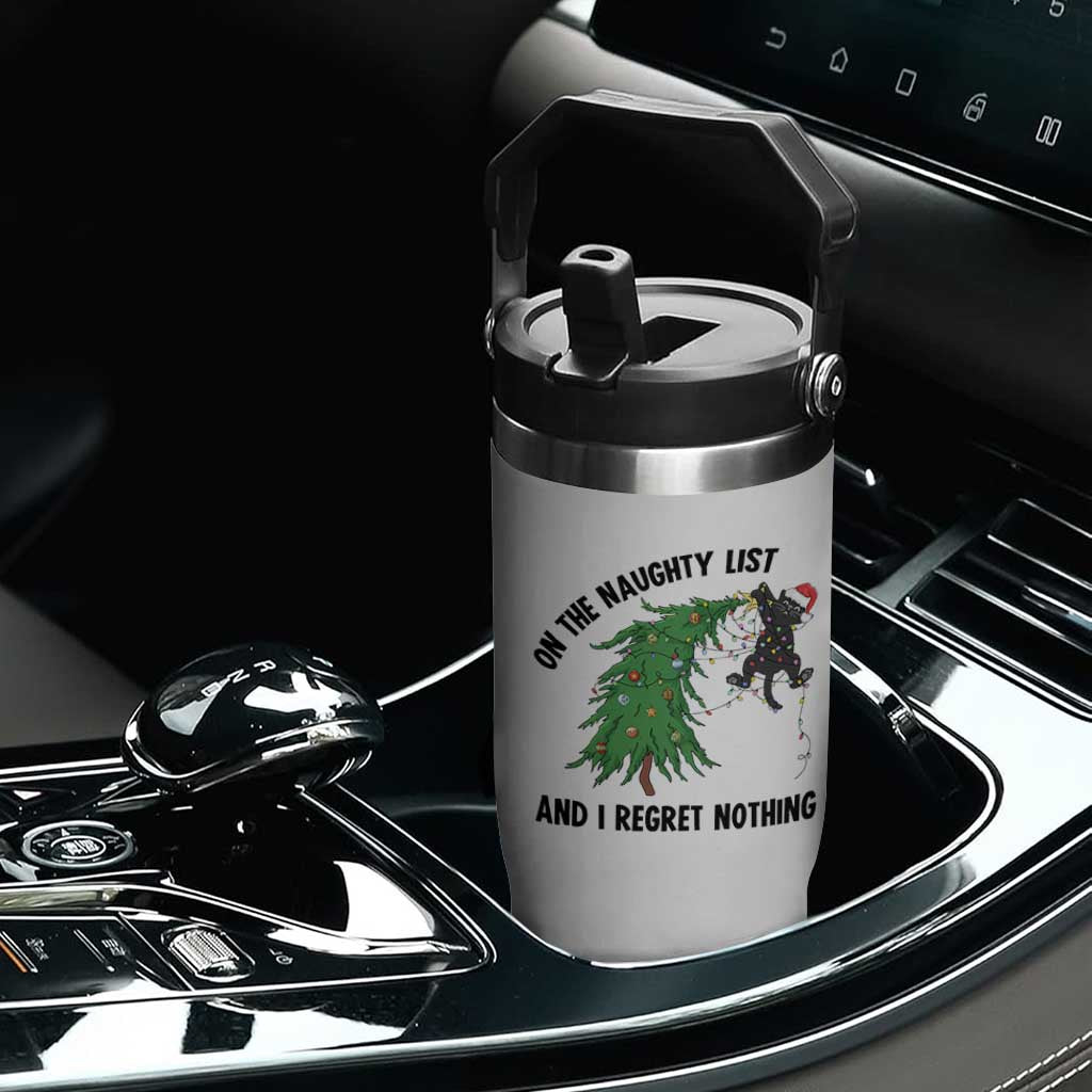 Funny Black Cat Christmas Flip Straw Tumbler On the Naughty List And I Regret Nothing TS14 Print Your Wear