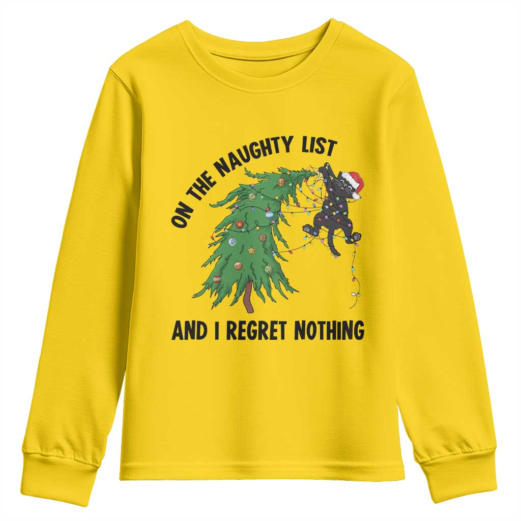 Funny Black Cat Christmas Youth Sweatshirt On the Naughty List And I Regret Nothing TS14 Daisy Print Your Wear