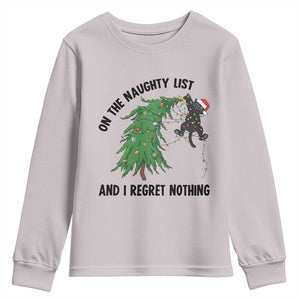 Funny Black Cat Christmas Youth Sweatshirt On the Naughty List And I Regret Nothing TS14 Ice Gray Print Your Wear