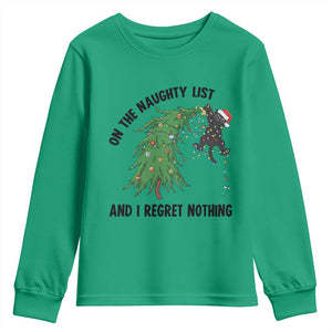 Funny Black Cat Christmas Youth Sweatshirt On the Naughty List And I Regret Nothing TS14 Irish Green Print Your Wear