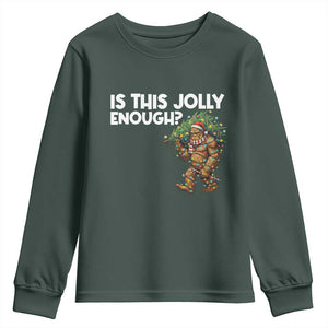 Funny Bigfoot Christmas Youth Sweatshirt Is This Jolly Enough TS14 Dark Forest Green Print Your Wear
