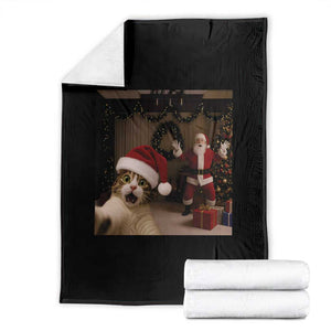 Funny Cat With Santa Selfie Christmas Throw Blanket TS14 Black Print Your Wear