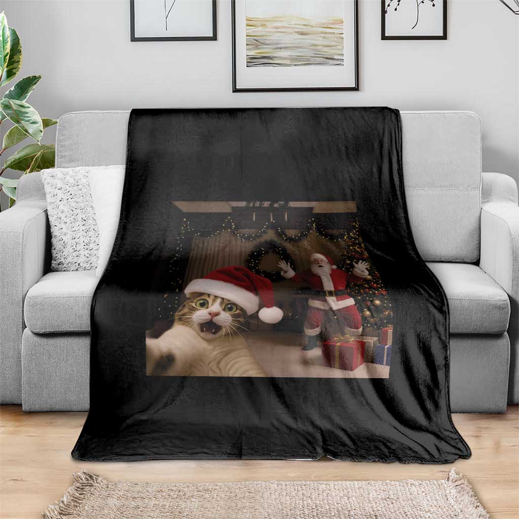 Funny Cat With Santa Selfie Christmas Throw Blanket TS14 Print Your Wear