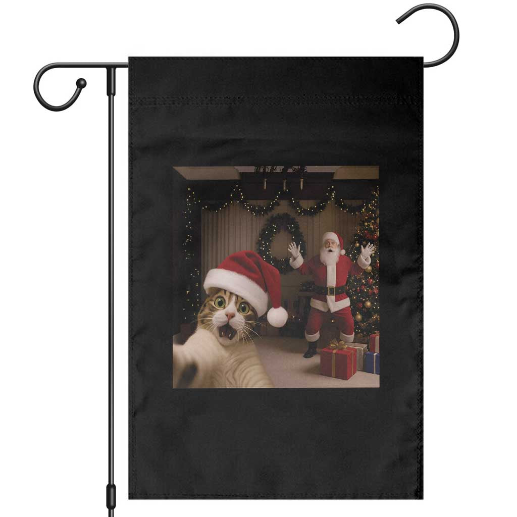 Funny Cat With Santa Selfie Christmas Garden Flag TS14 Black Print Your Wear