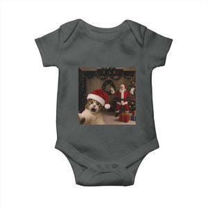 Funny Cat With Santa Selfie Christmas Baby Onesie TS14 Dark Heather Print Your Wear