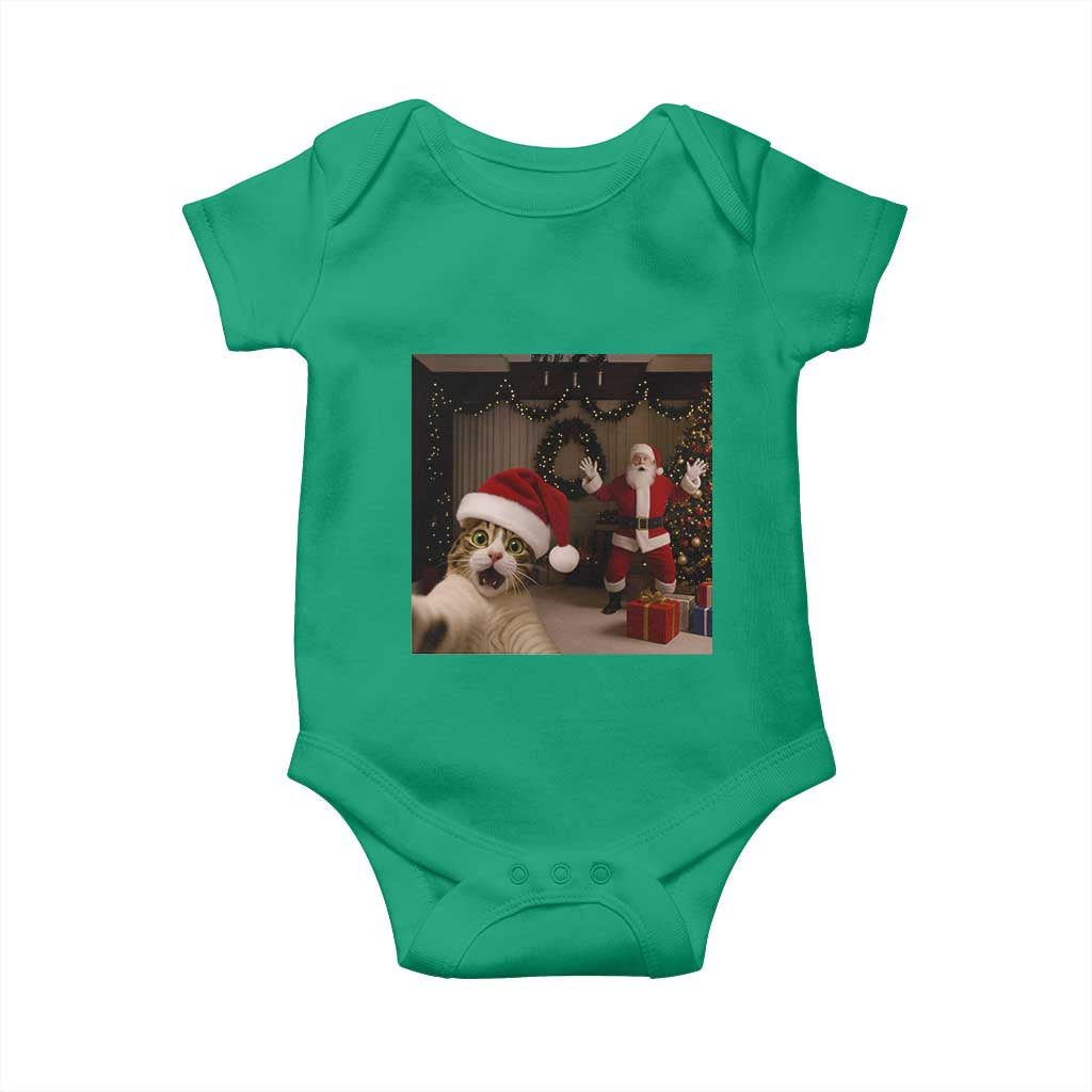 Funny Cat With Santa Selfie Christmas Baby Onesie TS14 Irish Green Print Your Wear