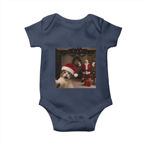 Funny Cat With Santa Selfie Christmas Baby Onesie TS14 Navy Print Your Wear