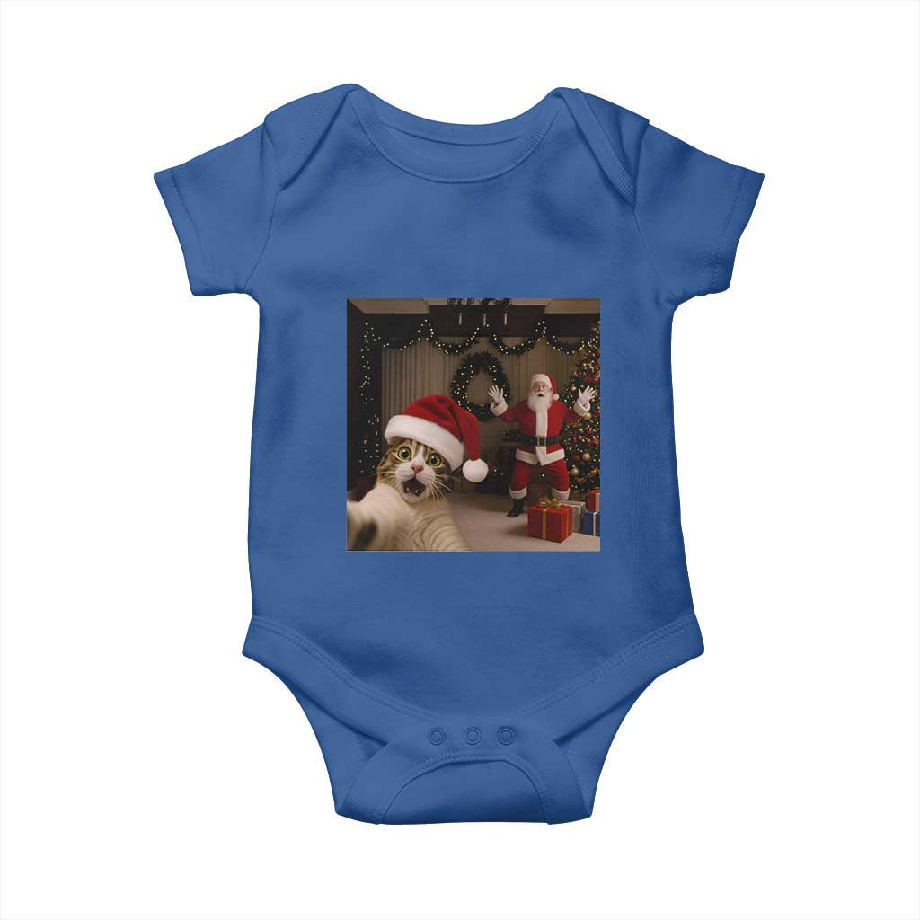 Funny Cat With Santa Selfie Christmas Baby Onesie TS14 Royal Blue Print Your Wear