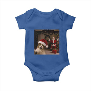 Funny Cat With Santa Selfie Christmas Baby Onesie TS14 Royal Blue Print Your Wear