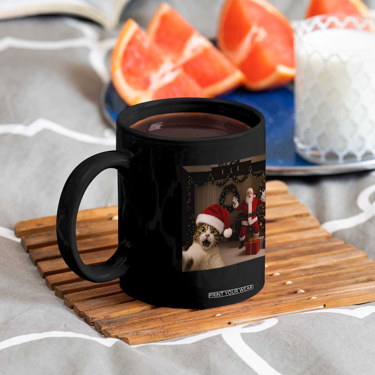 Funny Cat With Santa Selfie Christmas Coffee Mug TS14 Print Your Wear