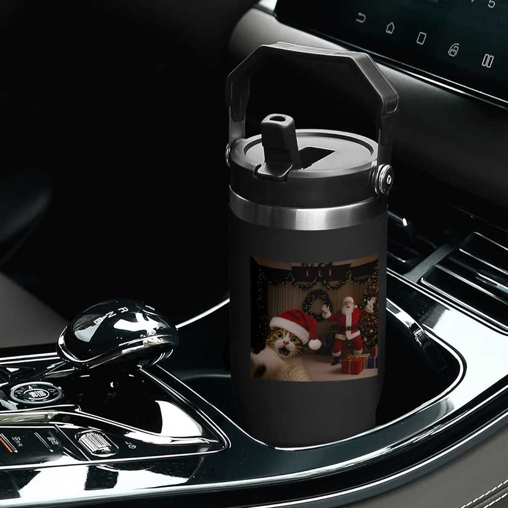 Funny Cat With Santa Selfie Christmas Flip Straw Tumbler TS14 Print Your Wear
