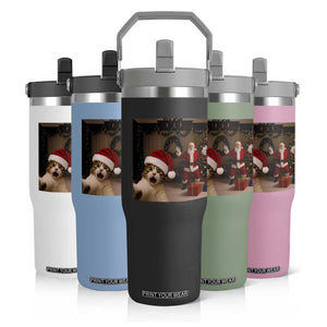 Funny Cat With Santa Selfie Christmas Flip Straw Tumbler TS14 Print Your Wear