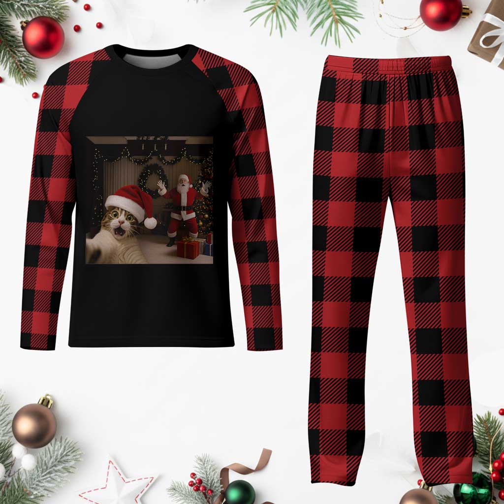 Funny Cat With Santa Selfie Christmas Plaid Pajama Set TS14 Buffalo Plaid Print Your Wear