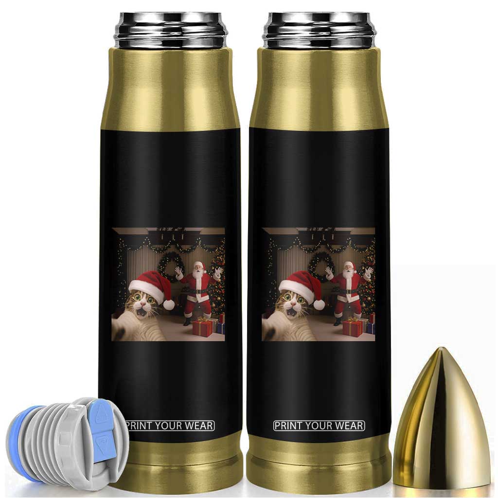 Funny Cat With Santa Selfie Christmas Bullet Tumbler TS14 Black Print Your Wear