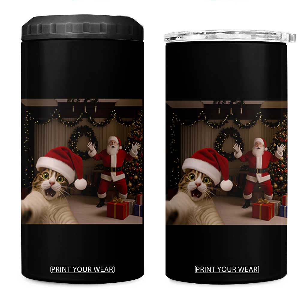 Funny Cat With Santa Selfie Christmas 4 in 1 Can Cooler Tumbler TS14 One Size: 16 oz Black Print Your Wear