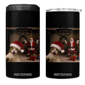 Funny Cat With Santa Selfie Christmas 4 in 1 Can Cooler Tumbler TS14 One Size: 16 oz Black Print Your Wear