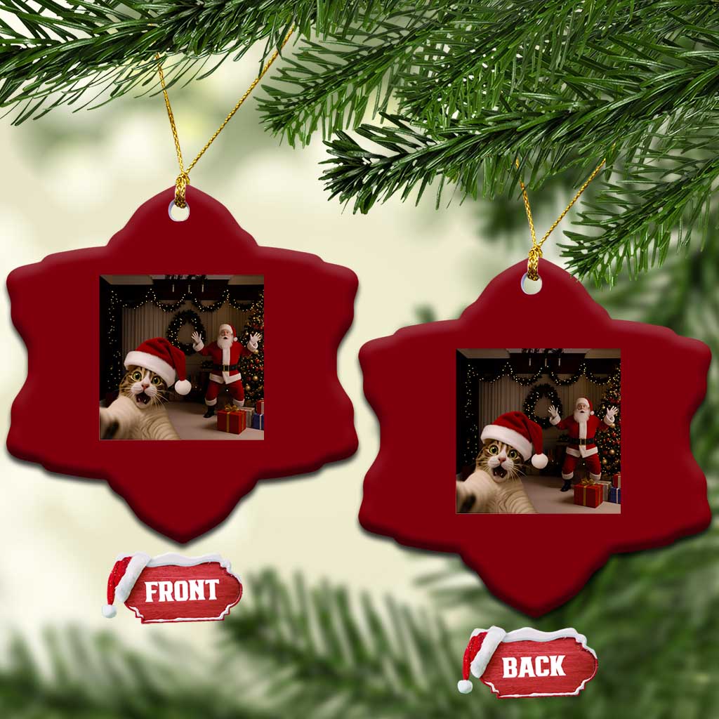 Funny Cat With Santa Selfie Christmas Ceramic Ornament TS14 Print Your Wear