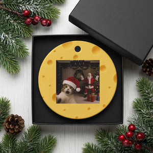 Funny Cat With Santa Selfie Christmas Ceramic Ornament TS14 1pc Yellow Cheese Print Your Wear
