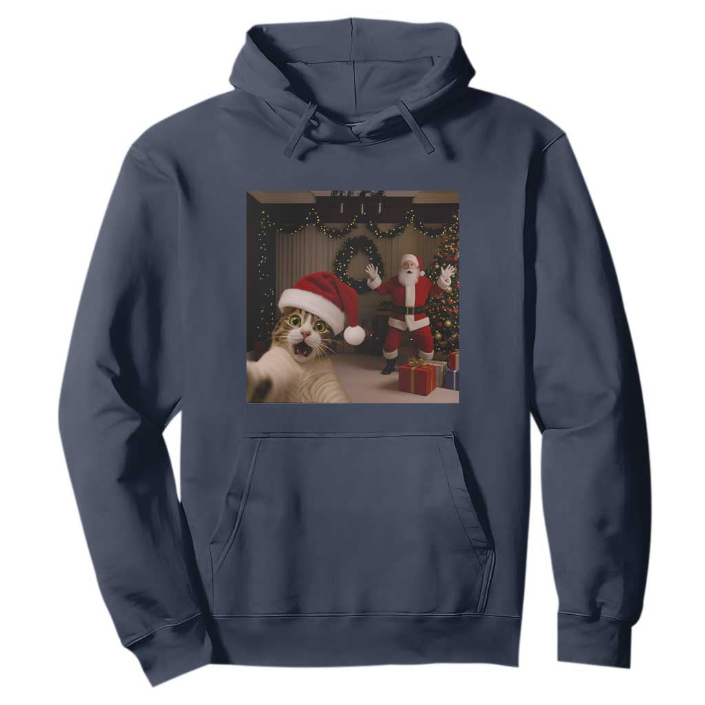 Funny Cat With Santa Selfie Christmas Hoodie TS14 Navy Print Your Wear