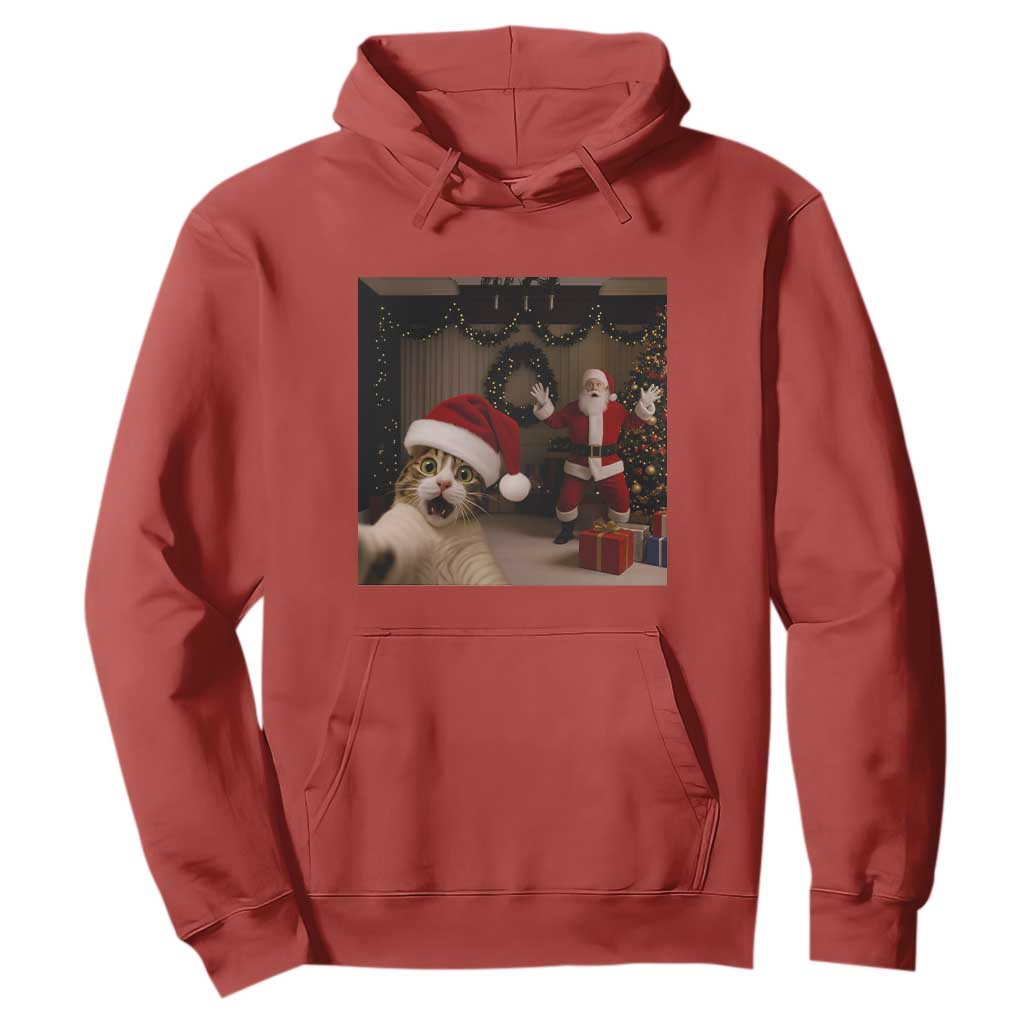 Funny Cat With Santa Selfie Christmas Hoodie TS14 Red Print Your Wear
