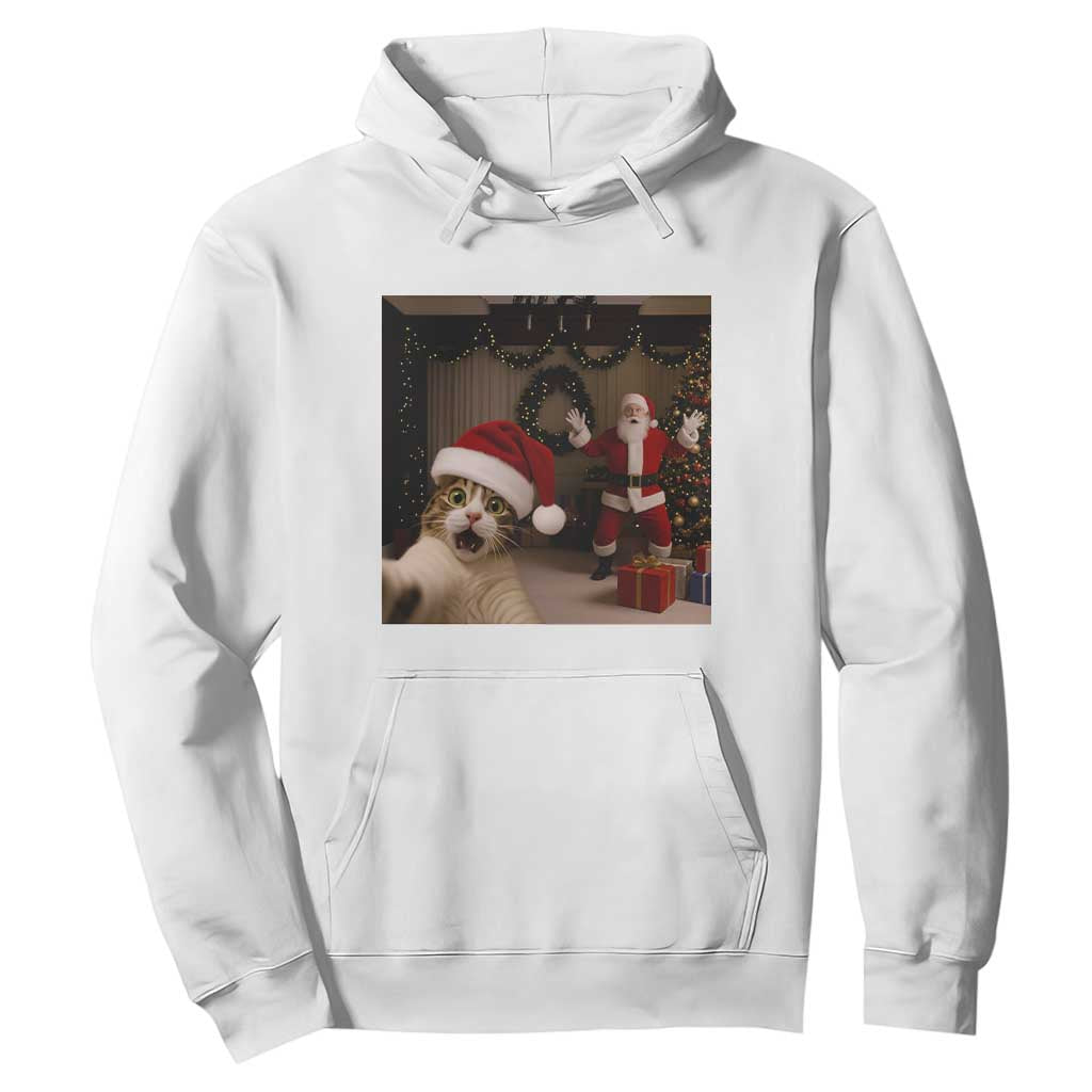 Funny Cat With Santa Selfie Christmas Hoodie TS14 White Print Your Wear