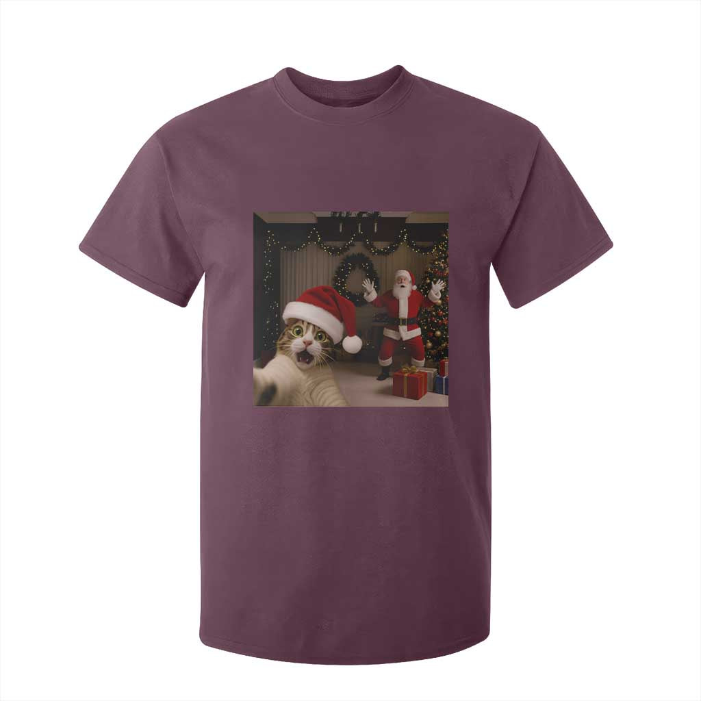 Funny Cat With Santa Selfie Christmas T Shirt For Kid TS14 Maroon Print Your Wear
