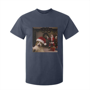 Funny Cat With Santa Selfie Christmas T Shirt For Kid TS14 Navy Print Your Wear