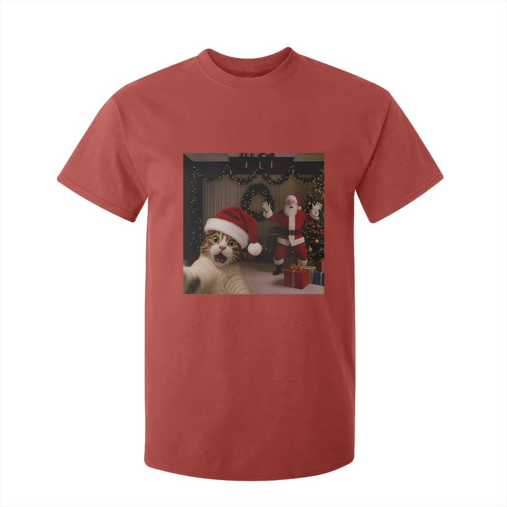 Funny Cat With Santa Selfie Christmas T Shirt For Kid TS14 Red Print Your Wear