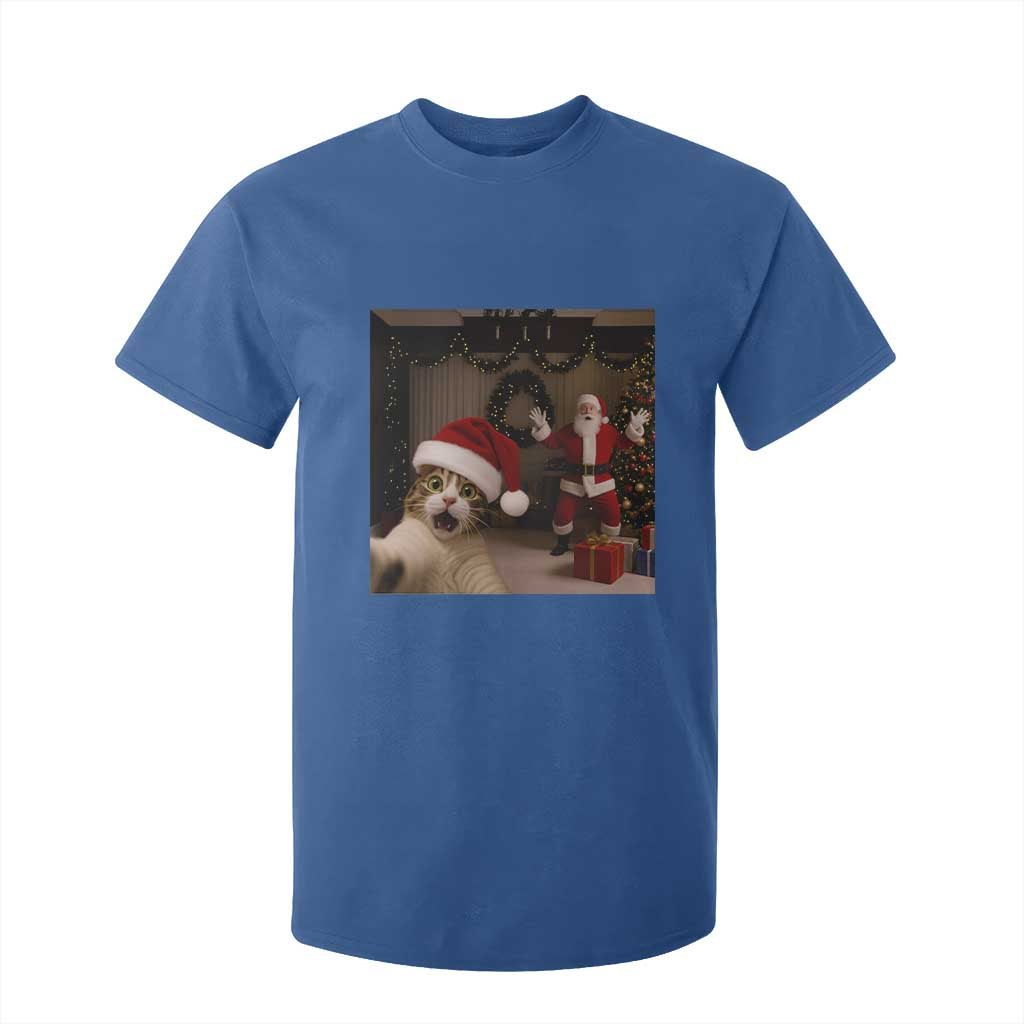 Funny Cat With Santa Selfie Christmas T Shirt For Kid TS14 Royal Blue Print Your Wear