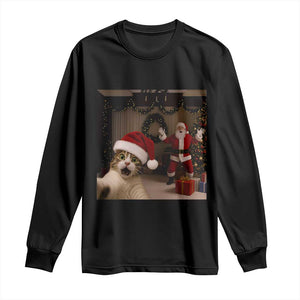 Funny Cat With Santa Selfie Christmas Long Sleeve Shirt TS14 Black Print Your Wear