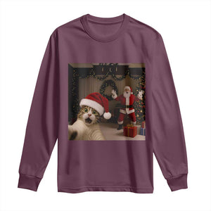 Funny Cat With Santa Selfie Christmas Long Sleeve Shirt TS14 Maroon Print Your Wear