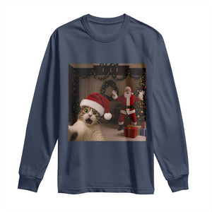 Funny Cat With Santa Selfie Christmas Long Sleeve Shirt TS14 Navy Print Your Wear