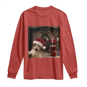 Funny Cat With Santa Selfie Christmas Long Sleeve Shirt TS14 Red Print Your Wear