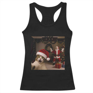 Funny Cat With Santa Selfie Christmas Racerback Tank Top TS14 Black Print Your Wear