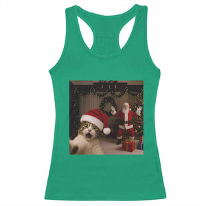 Funny Cat With Santa Selfie Christmas Racerback Tank Top TS14 Irish Green Print Your Wear