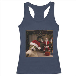 Funny Cat With Santa Selfie Christmas Racerback Tank Top TS14 Navy Print Your Wear