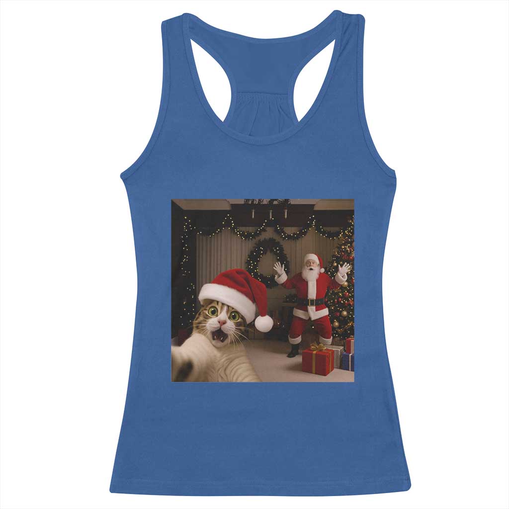 Funny Cat With Santa Selfie Christmas Racerback Tank Top TS14 Royal Blue Print Your Wear
