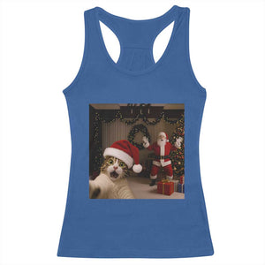 Funny Cat With Santa Selfie Christmas Racerback Tank Top TS14 Royal Blue Print Your Wear