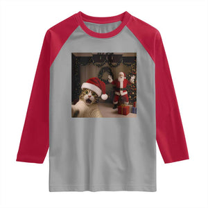 Funny Cat With Santa Selfie Christmas Raglan Shirt TS14 Sport Gray Red Print Your Wear