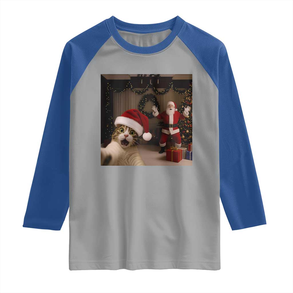 Funny Cat With Santa Selfie Christmas Raglan Shirt TS14 Sport Gray Royal Print Your Wear