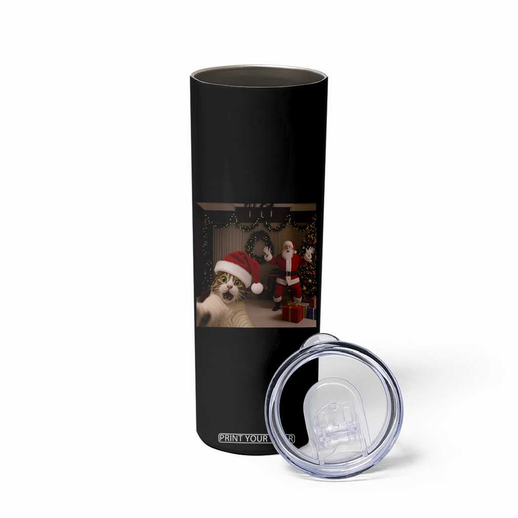 Funny Cat With Santa Selfie Christmas Skinny Tumbler TS14 Print Your Wear
